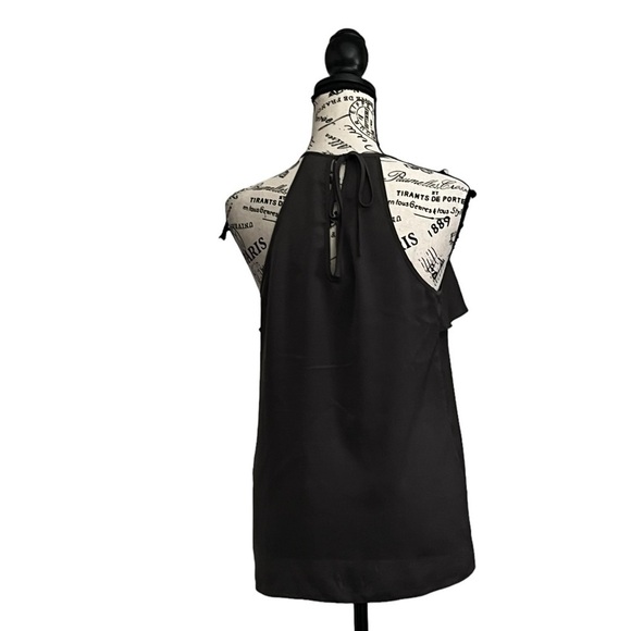 Guess Gray Chiffon Sleeveless Juliet Flounce Keyhole Satin Blouse Ruffle Date S - Picture 5 of 10